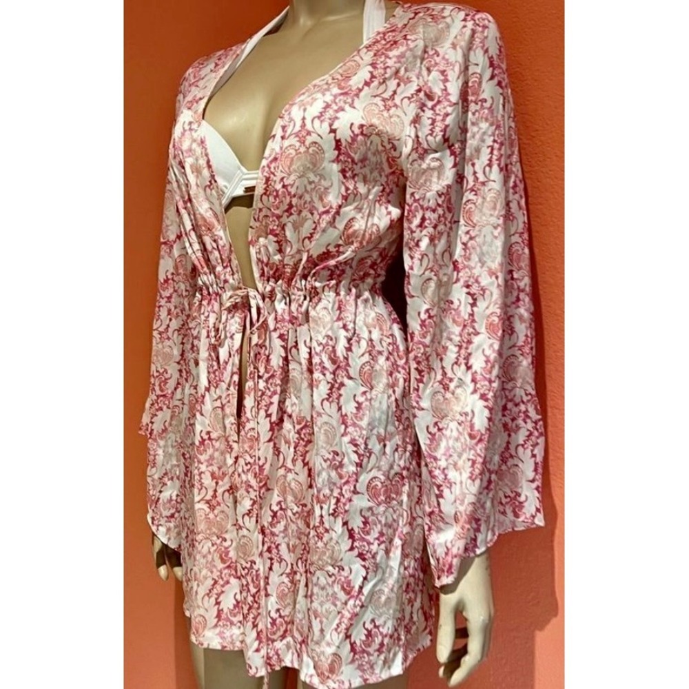 Rare vintage Beach Bunny Floral Print Cover Up kimono Tie Waist Beach XS - Picture 8 of 9